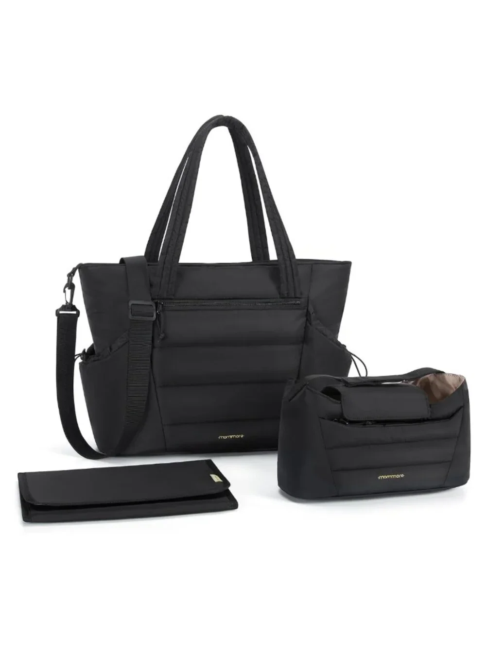 Puffy Quilted Diaper Bag Tote Set with Stroller Organizer & Changing Pad